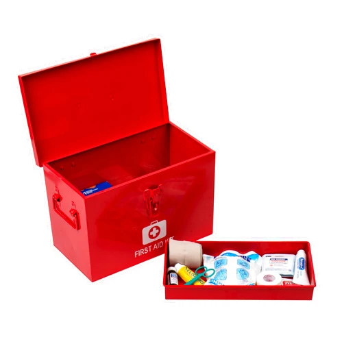 Mind Reader First Aid Box, Emergency Kit, Medical Supply Organizer, Vintage, Buckle Lock, Metal, 13.25