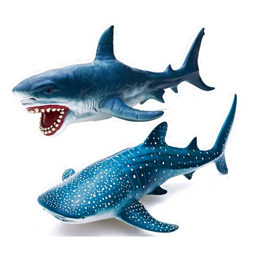 Gemini&Genius Great White Shark and Whale Shark Action Figure Set Soft Rubber Ocean Sea Animal Marine Animal Model Toys for Kids Swimming, Beach, Bath, Role Playing