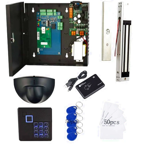 MENGQI-CONTROL TCP/IP Single Door Security Access Control System with 600lbs Electric Magnetic Lock Exit Motion Sensor 110V-240V Power Supply Box FRID Keypad Reader