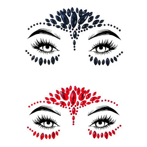 SEIHDHIK 2 Packs Face Gems Jewels Black and Red for Halloween Festival Face Gems Tattoo Stickers Rhinestone Crystal Body Gems Stones for Women Party Costume Makeup