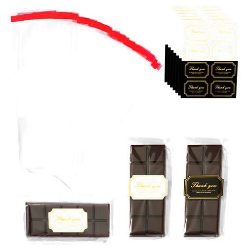 NOVWANG Chocolate Bar Wrappers 300 Piece 2.4 inches x 8.3 inches Clear Plastic Self Adhesive Bags with 300 pieces Thank You Stickers for DIY Chocolate Lovers Small Batched Custom Sweets