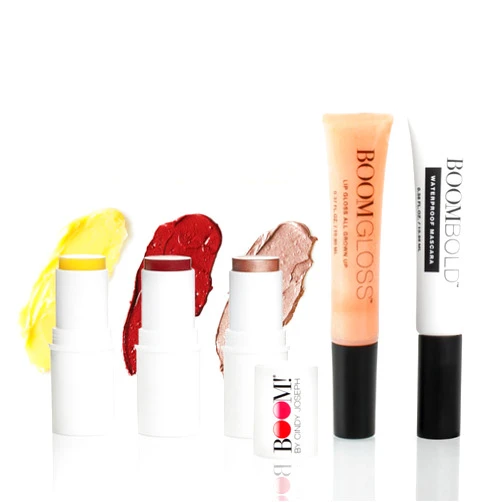 BOOM! by Cindy Joseph Essentials Bundle: Blush Stick in Berry, Highlighter Stick, Moisturizer Stick, Bright Lengthening Mascara & Translucent Gloss