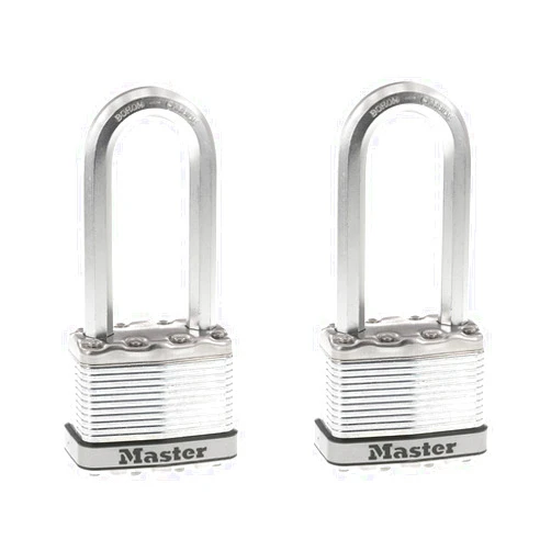 Master Lock M5XTLJ Magnum Heavy Duty Outdoor Padlock with Key, 2 Pack Keyed-Alike,Silver