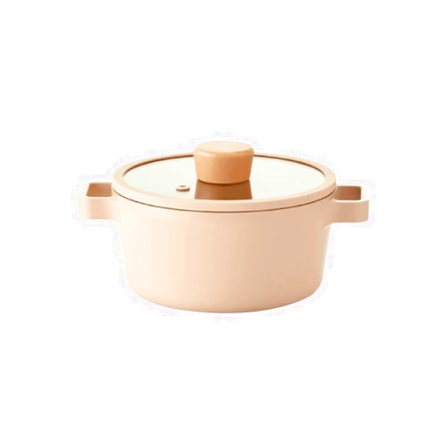 NEOFLAM FIKA 1.3QT Nonstick Mini Stew, Soup Stock Pot with Lid, Peach Color, Full Induction, Made in Korea (6.3