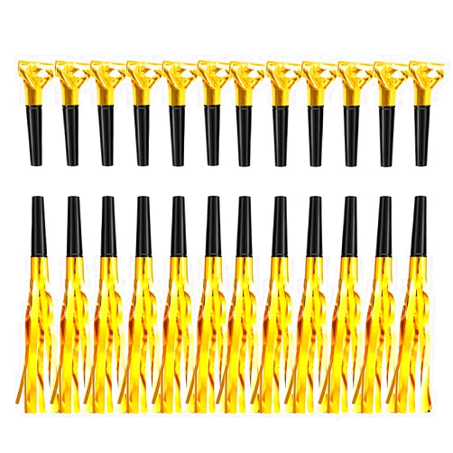 Uniticber 24 Pieces Gold Noise Makers for Adults Kids Party Horns and Blowers Noisemakers for for Birthday Christmas Sporting Events New Years Eve Party Supplies 2024