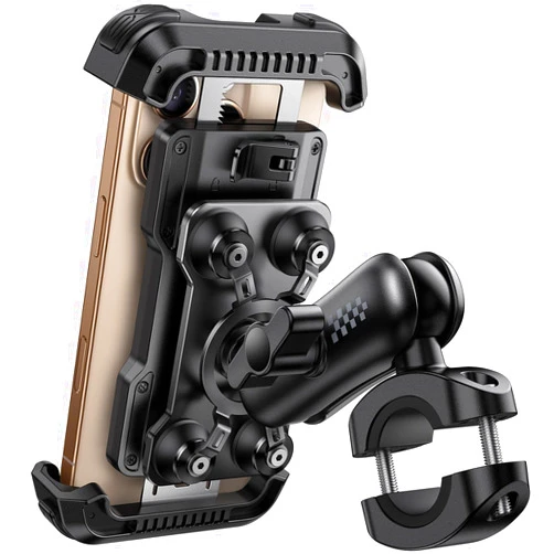 Aomiker Motorcycle Phone Mount Holder - [Metal Extension Arm] [Dual Vibration Dampener] Motorcycle Cell Phone Mount, Bike Phone Handlebar Clamp for iPhone 16 15 14 13 Pro Max Plus, 4.7-6.7