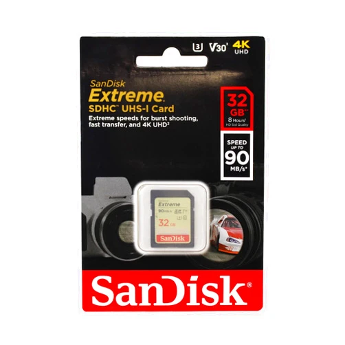 SanDisk 32GB Extreme SDHC UHS-I Memory Card - 90MB/s, C10, U3, V30, 4K UHD, SD Card - SDSDXVE-032G-GNCIN