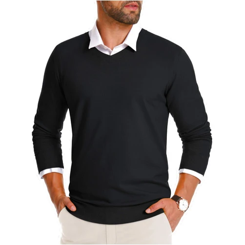 CRYSULLY Men's V Neck Sweater Knitted Pullover Casual Soft Lightweight Long Sleeve Dress Sweater