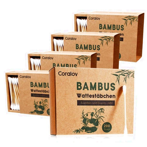 Susicit Bamboo Cotton Swab 1000PCS Double Cotton Buds bamboo Cotton Bud Eco organic bamboo ear swab for Ear Skin Jewelry Art Pet Cleaning Craft Paper Packaging (5 PACKS OF 200 STICKS)
