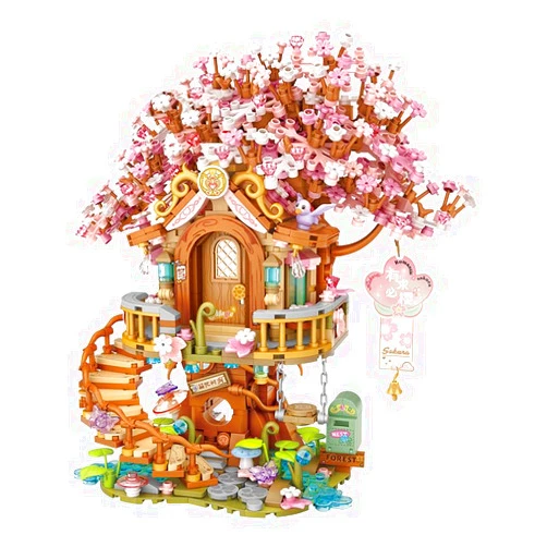 AIYIMUSIDEEN Pink Cheey Blossom Treehouse Mini Micro Building Block Set, Building Block Set Cherry Blossom Building Block Set(1149PCS)