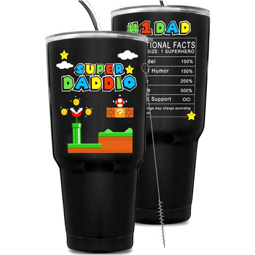 KEDRIAN Super Daddio Tumbler 30oz, Perfect Father's Day Gifts for Daddio, Super Daddio Mario Mug for Dad from Son, Super Daddio Mug for Dad's Birthday from Daughter, Cool Dad Gifts for Christmas, Gift-Ready