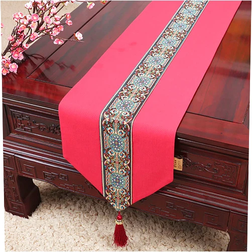 JH1uxbla Modern Cotton Table Runner Dining Table Mat Long Non-Slip Table Placemat Floral Design for Holiday, Daily Life Table Decor, Washable (Color : Red, Size : 33x100cm)