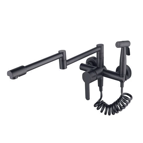 Biveah Brass Pot Fill Faucet with Hot and Cold, Biveah Single Handle Wall Mount Black Kitchen Faucet with Side Sprayer, KLB019B