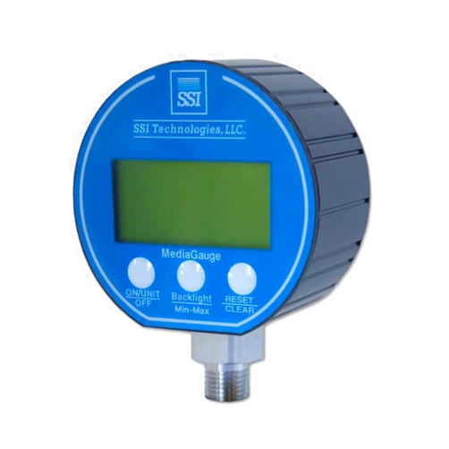 SSI TECHNOLOGIES MG-300-A-9V-R Series Media Gauge Digital Pressure Gauge Sensor with LCD Display, 300psig Operating Pressure, 9V, 0.25% Accuracy, 1/4-18 NPT Male Process Connector Type , black , 300 PSI