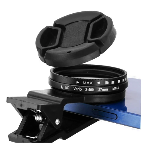 Bibabala Cellphone Camera Lens Filter,37mm Clip-on ND 2-400 Cellphone Camera Lens Adjustable Neutral Density Filter with Phone Clip for iPhone for Samsung Android Smartphones