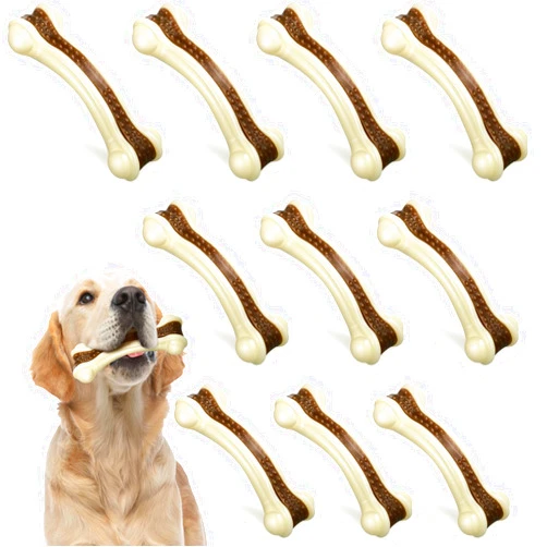 Sosation 10 Pcs Dog Chew Toys for Aggressive Chewers Nylon Beef Flavor Dog Bones Tough Puppy Teething Toys Puppy Chew Bones for Large/Medium/Small Breed Dogs Puppies (5.1 x 2 Inch)