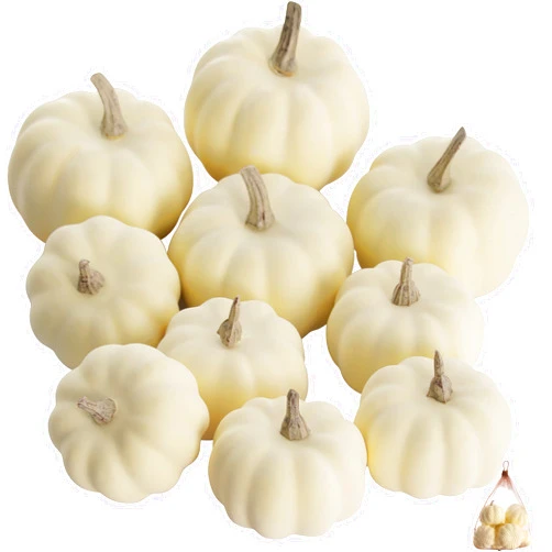Artgar Pumpkin Decor - White Pumpkin - 10PCS Mini Pumpkin Harvest Set - Beige Foam Pumpkins for Home Decor DIY, Table, Halloween, Fall, Thanksgiving Decorations