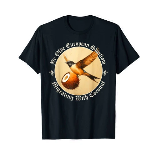Dank and Spicy Meme Apparel Emporium European Swallow Carrying Coconut, Funny Grail Meme Design T-Shirt