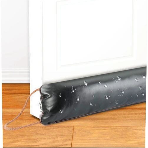 HADOR Door Draft Stopper for Bottom of Doors 38 Inch, Waterproof Weighted PU Leather Door Snake Noise/Breeze/Cold Air Blocker, Black Under Door Pillow Stopper