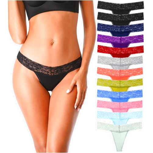 IROCUE Cotton Thongs for Women, T Back Breathable Comfort See Through Panties, Seamless Lace Pack