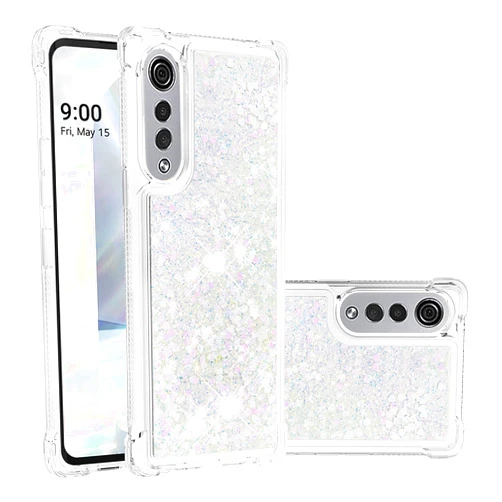 Asdsinfor LG Velvet 5G Phone Case,Glitter Liquid Cute Clear Flowing Quicksand TPU with Anti-Fall Belt Bumper Corner Shockproof Protection Case for LG Velvet 5G Color Love LSYB