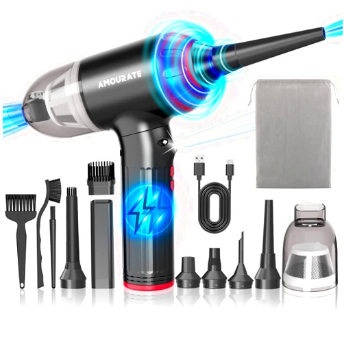 Amourate Compressed Air Dusters and Vacuum Electric Keyboard Cleaner Can for pc Cleaning-130000RPM Cordless Air Blower with LED Light for Computer Keyboard Car Cleaning-3 Gear
