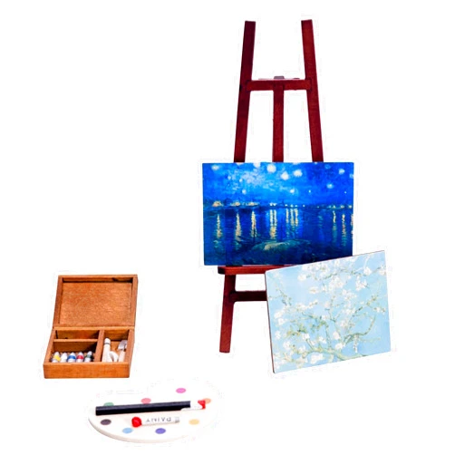 Fateanuki Doll House Accessory Almond Blossoms&Night Sky Easel Miniature Dollhouse Toy Balcony Patio Furnitures Decoration Accessories 1 12 Scale