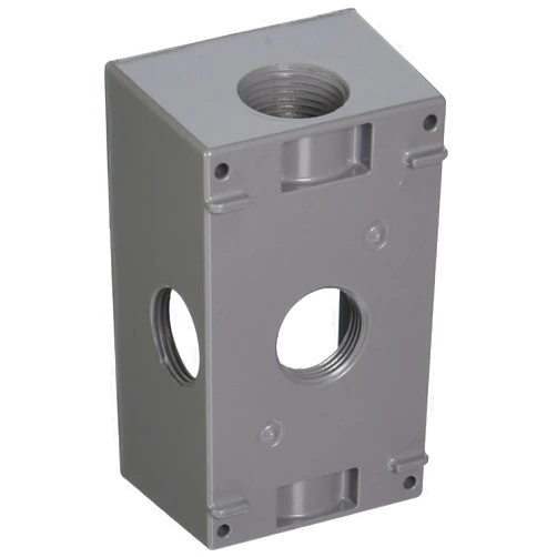 BELL Hubbell-Bell 5332-0 Weatherproof Electrical Box, 1 Gang, 18.3 Cu-in, 4-1/2 in L X 2-3/4 in W X 2 in D, 3/4 Inch, Gray