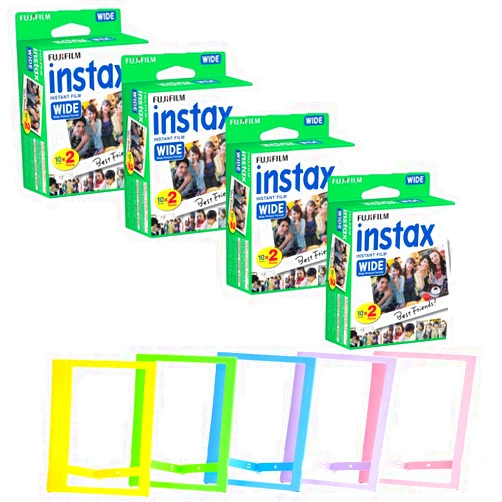 PHOTO4LESS FUJIFILM INSTAX Wide Instant Film + Plastic Photo Frames (Blue, Green, Pink, Yellow & Purple – Deluxe Bundle (80 Film)