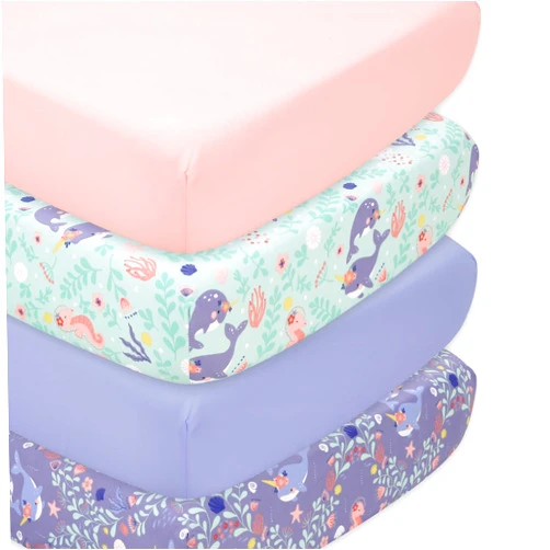 The Peanutshell 4-Pack Fitted Crib Sheet Set - Super Soft & Breathable Baby Girl Crib Sheets, Nursery Decor, Fit for Standard Crib Mattress Sheet - Ocean Girl