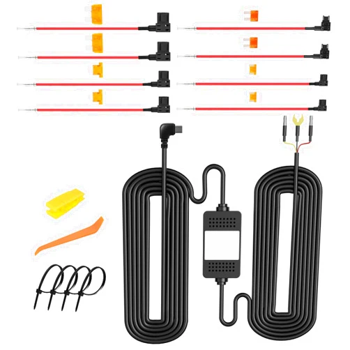 CHERRYSUN Dash Cam Hardwire Kit USB C Port,11.5ft 12V 24V to 5V Dashboard Camera Car Charger Cable Kit with 8pcs Full Set Circuit Fuse Tap,Low Voltage Protection for Parking Mode.