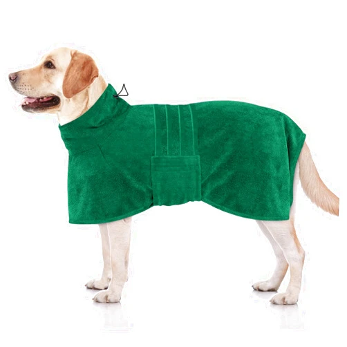 Otunrues Dog Bathrobe Towel Dog Drying Coat Super Absorbent Dog Robes After Bath for Fast Drying Dogs Adjustable Collar & Velcro Microfiber Pet Cat Dog Bath Towel Robe Green-XL