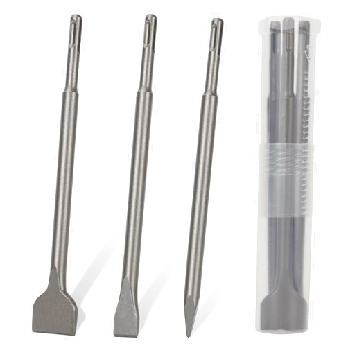 TEWORDA SDS-Plus Chisel Set for Rotary Hammer Drills, 3PC Masonry Concrete Drill Bit Set, Point Flat Scaling Chisels, Storage Case, 40CR Steel SDS Plus Bits for Masonry, Concrete, Brick, Stone,Tile Removal