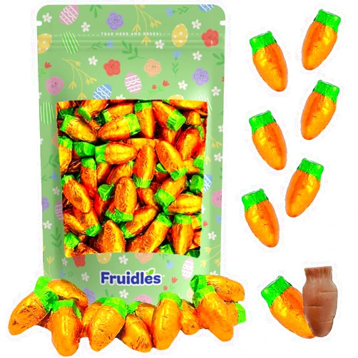 Fruidles Easter Chocolate Carrots Bunny Rabbit Treats Milk Chocolate, Individually Wrapped in Orange Foils, Approximately 38 Pieces Per Pound (Half-Pound)