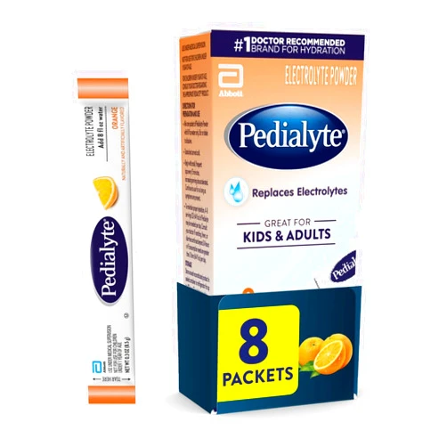 Pedialyte Electrolyte Powder, Hydration Drink for Kids & Adults, Orange, 8 Powder Packets