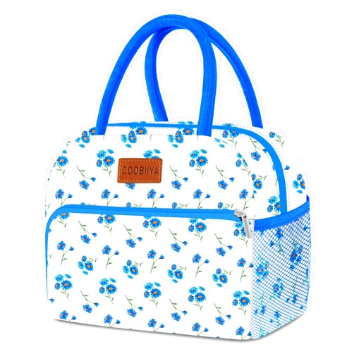 Coobiiya Blue Daisy Lunch Bag Women, Lunch Box for Women Adult Men, Small Lunch Bag Leakproof Cute Lunch Tote Large Capacity Reusable Insulated Cooler Lunch Container for Work/Office/Picnic/Travel