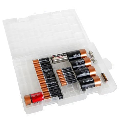 Home-X - Clear Battery Storage Case, Stores and Organizes Batteries in a Hard, See-Through Case for Easy Access, Fits AA, AAA, C, D, and 9-Volt Batteries