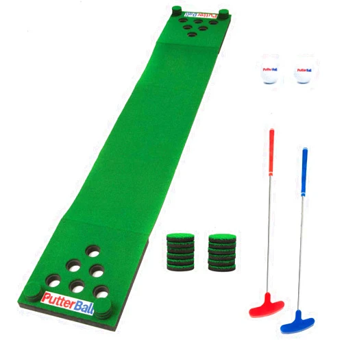 PutterBall Golf Pong Game Set The Original - Includes 2 Putters, 2 Golf Balls, Green Putting Pong Golf Mat & Golf Hole Covers - Best Backyard Party Golf Game Set