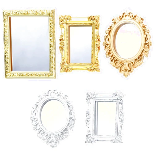 Skylety 5 Pieces Miniature Dollhouse Mirror European Frame Mirror Dollhouse Victorian Baroque Wall Mirror Miniature Bedroom Mini Furniture Accessory for 1/12 Dollhouse Decor, Gold and Silver (Elegant Style)