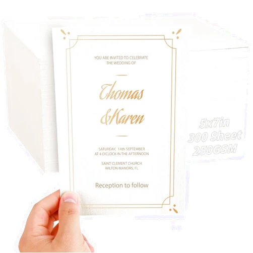 Oleitodh 300 Sheets Linen Invitation Cardstock/5 x 7 Heavy Weight Printer Paper Cardstock 92lb 250GSM Thick Paper Card Stock for for Invitations, Greeting Cards Making, Postcards, Photos