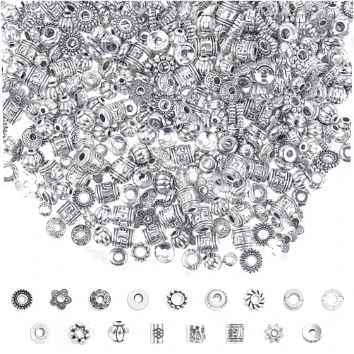 Cridoz Metal Spacer Beads for Making Bracelet, Necklace, Jewelry Making and Findings Accessories, 900Pcs, Silver