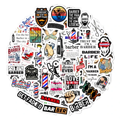 BulbaCraft 100Pcs Barber Stickers, Barbershop Stickers for Water Bottle & Laptop Decals - Barber Party Favors, Barbershop Accessories, Decorations & Supplies, Barber Gift Idea for Men & Women, Barber Keychain