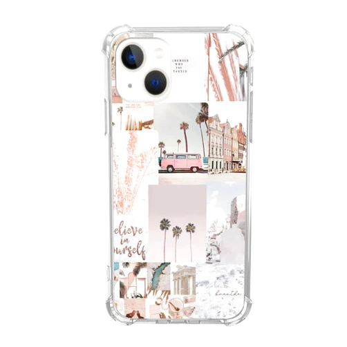 Veakgpligo Summer Beach Phone Case Compatible with iphone 13,Pink Aesthetic Collage Phone Cover for Girl Women Men,Unique Soft TPU Bumper Case Cover