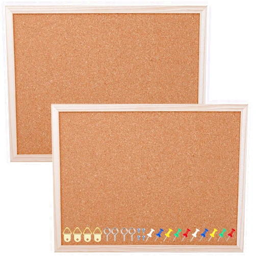 Aodaer Pack of 2 Cork Board Bulletin Board Notice Pin Board Square Pin Board Wall Mounted Cork Board for Office Home and School, 15.7 x 12 Inches, Natural
