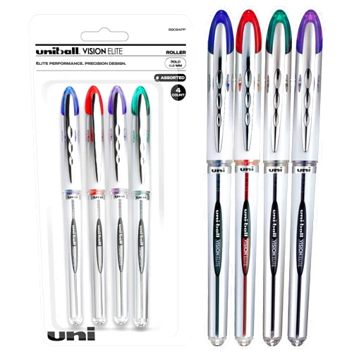 uni-ball uniball Vision Elite Rollerball Pens with 0.8mm Bold Point, Assorted, 4 Count