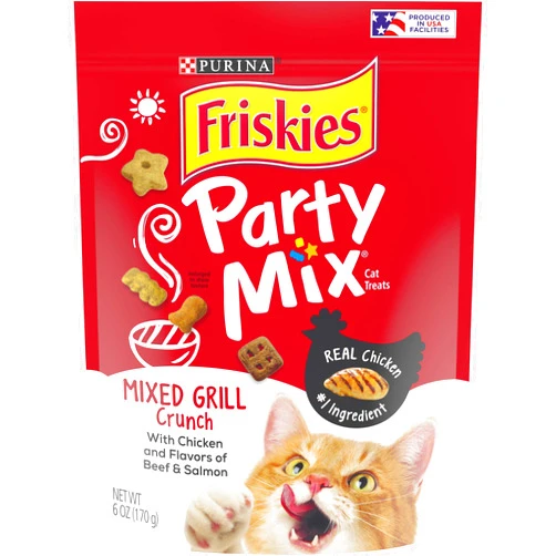 Purina Friskies Party Mix Adult Cat Treats - (6) 6 oz. Pouches Chicken, Beef, Salmon 6 oz. Pouch (Pack of 6)