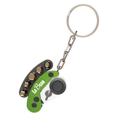 LABEAR - Green Mini Folding Ratchet Screwdriver Set, 72-Tooth Reversible Pocket Wrench with Magnetic 1/4 in Bit Holder, EDC Keychain Tool, 5 Bits for Bike, Car, Home Repair