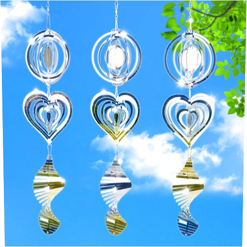 Tisueteyi 9 Pcs Metal Bird Scare Discs Set, Wind Spinner 3D Hanging Wind Sculptures, Bird Scare Devices Outside Outdoor Garden Decor, Mirrored Wind Chime to Scare Birds Away from Yard Patio Farm