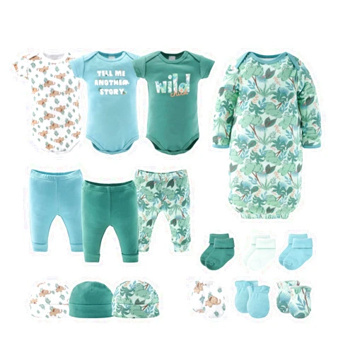 The Peanutshell Baby Layette Gift Set for Baby Boys or Girls - 16 Piece New Born Baby Unisex Gift Set, Baby Clothes & Newborn Essentials Must Haves - Newborn Baby Clothes 0-3 Months - Wild Jungle