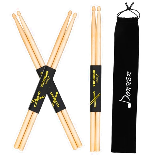 Donner Drum Sticks, 3 Pairs 5A Drumsticks Classic Maple Wood Snare Drumsticks With Carrying Bag, Christmas Birthday Gift, Great Holiday